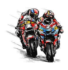 Fototapeta premium Drawing in color of motorcycle racing 