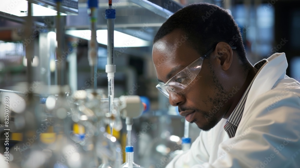 Poster an engineer in a lab coat works on developing new more efficient technologies for hydropower generat