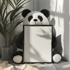 Frame mockup, cute panda teddy bear and poster empty frame, 3D render