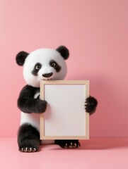 Frame mockup, cute panda teddy bear and poster empty frame, 3D render