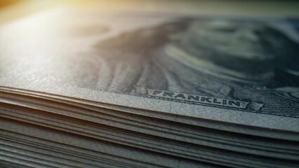 Explore the intricate patterns on 100 American dollar bills in stunning macro. Sustainable finance...