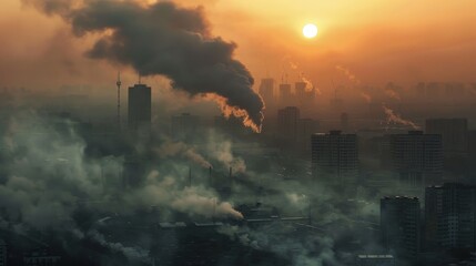 Fototapeta premium Sun piercing through the dense smoke