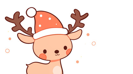 Fototapeta premium Hand drawn cartoon illustration of reindeer wearing santa hat 