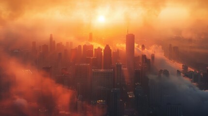 Fototapeta premium Sun piercing through the dense smoke