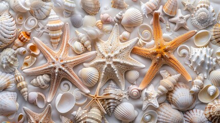 abstract background of starfish and seashells. Beautiful background