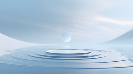Digital blue and white circular ripples graphics poster background