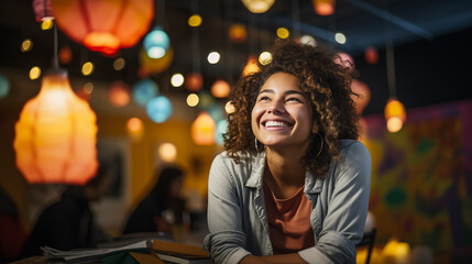 Young Latina woman at co-working space.