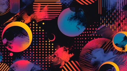 Retro-inspired abstract background with bold patterns and vintage colors, reminiscent of 80s aesthetics