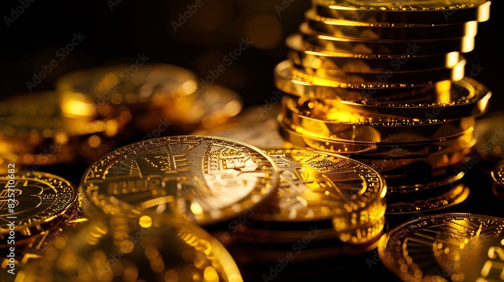 Poster Gold coins stacks is representing riches and wealth management Coin stack growing and find out the way to get a return on investment Finance and money exchange investment as concept : Generative AI