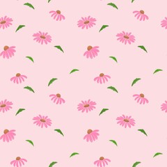 seamless pattern with coneflower pink background