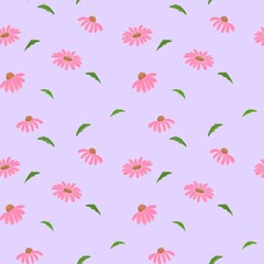 seamless pattern with coneflower purple background