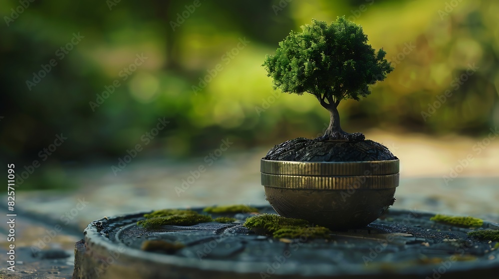 Poster Showing financial developments and business growth with a growing tree on a coin : Generative AI