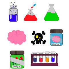 elementos de química, ilustración de elementos de química full color, pociones, cerebro