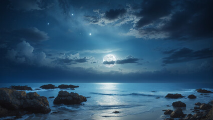 Night landscape with moon Over the Sea