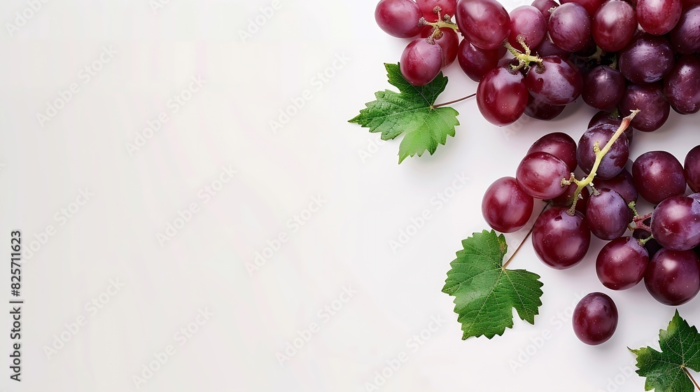 Poster Red grape with leaves isolated on white background : Generative AI