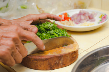 cutting fresh vegetables