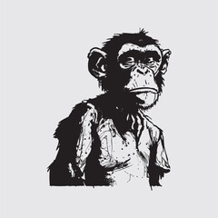 Black and White Vector Illustration of a Monkey