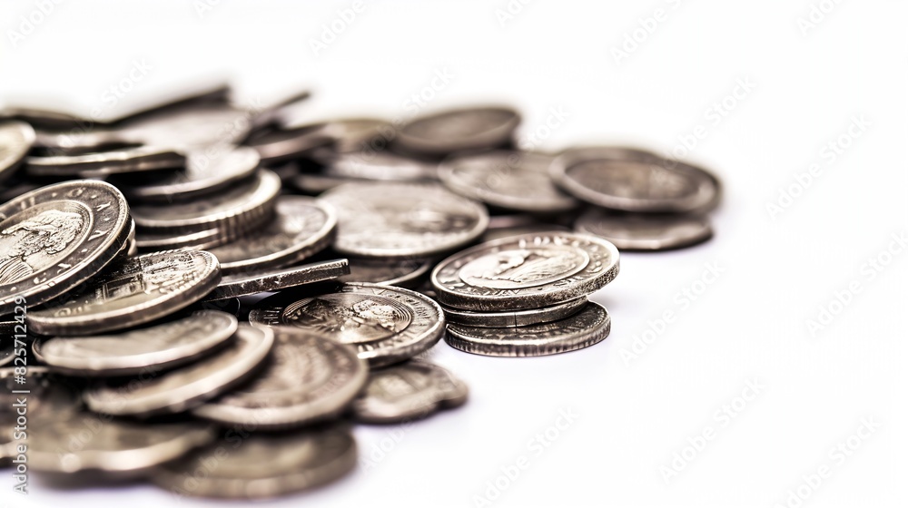 Poster a pile of coins on a white background : generative ai