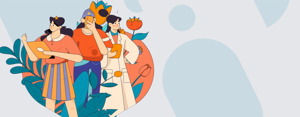 3.12 International Women's Day professional women flat character vector concept operation hand drawn illustration
