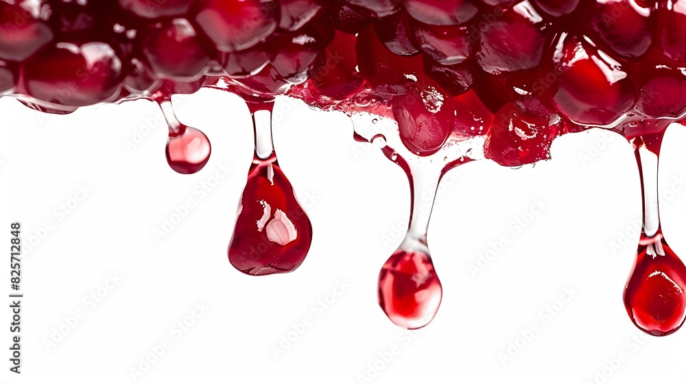 Poster pomegranate juice dripping isolated on white background : generative ai
