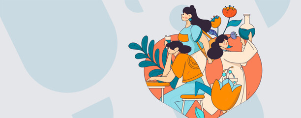 3.12 International Women's Day professional women flat character vector concept operation hand drawn illustration
