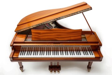 Fototapeta premium A majestic grand piano, its keys waiting to produce harmonious melodies, isolated on pure white background.