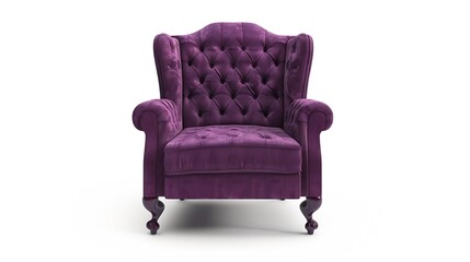 One comfortable dark purple armchair isolated on white : Generative AI