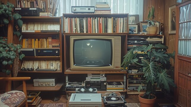 Retro television in 1990 living room