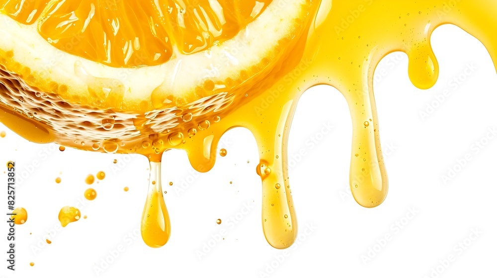 Aufkleber fresh orange juice dripping isolated on white background : generative ai