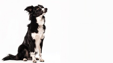 Border Collie 15 years old sitting and looking away against white background : Generative AI