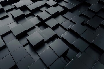 3D Rendering. Abstract Composition of Geometric Squares in Modern Black Background