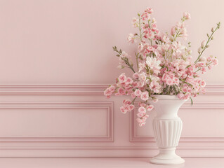 Pink Flowers in Vase for Home Design with copy space text for social media