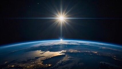 sunrise over earth view from space 