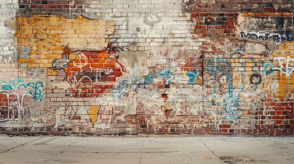 A section of an old brick wall with graffiti art, blending history with modern urban culture.
