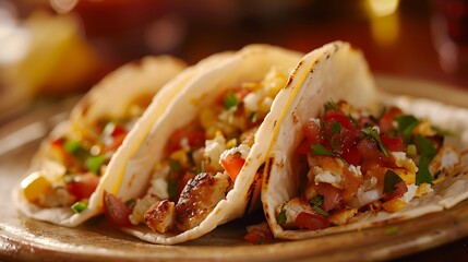 Gourmet breakfast tacos blur background