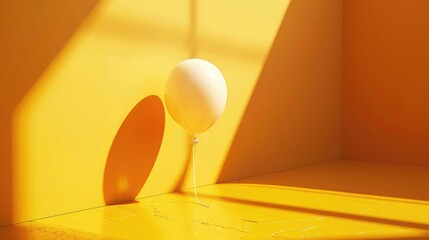 A single balloon casting a shadow on a sunny yellow floor, capturing a moment of simple beauty. - Powered by Adobe