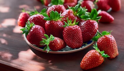fresh strawberries from ecological garden. Healthy tasty red berries useful for eating raw in sweet dishes, jam, juces, syrup making