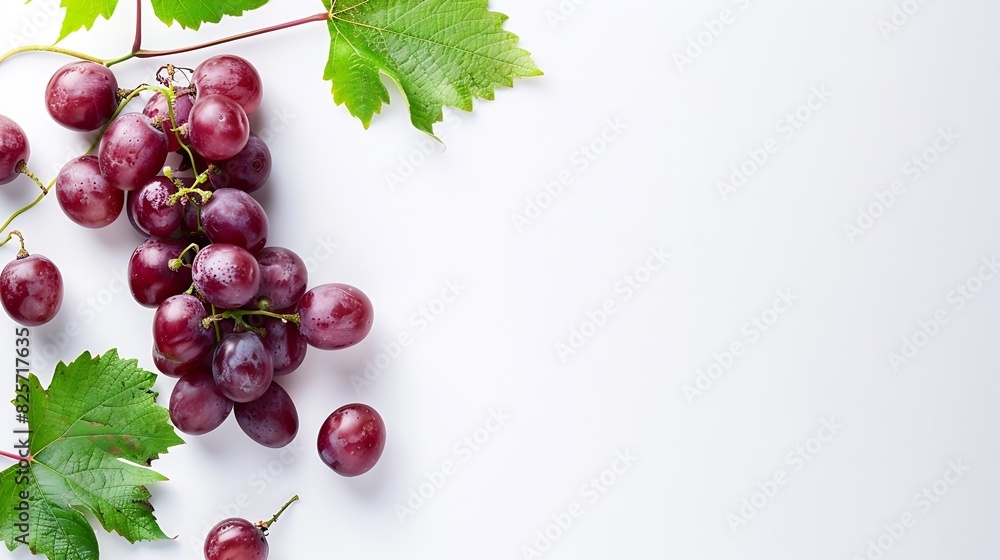 Aufkleber red grape with leaves isolated on white background : generative ai