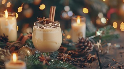 Homemade eggnog cinnamon Christmas concept