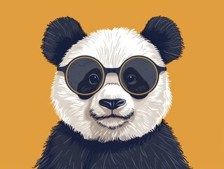 A cute panda wearing round sunglasses, looking directly at the camera.