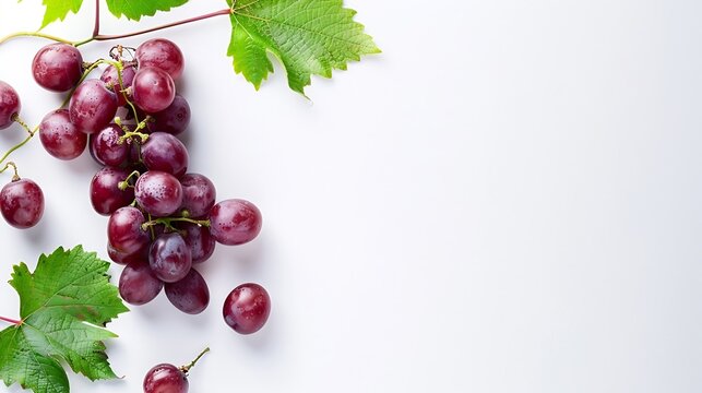Red grape with leaves isolated on white background : Generative AI