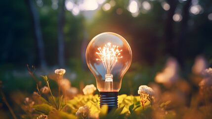 digital forest glowing light bulb graphic poster background