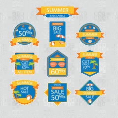 Obraz premium Set of vector red starburst, sunburst badges. Simple flat style vintage labels, stickers with sale discount text. Sale quality tags and labels. Template banner shopping badges