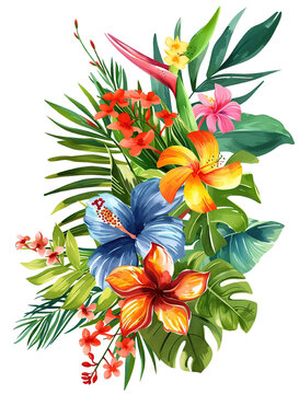 Tropical Symbolism Style Colorful Flowers DBZ KSS Clipart on Transparent Background