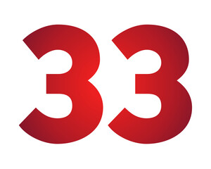 Number 33 Red gradient color illustration on transparent background