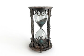 A detailed hourglass, marking the passage of time with precision, isolated on pure white background.