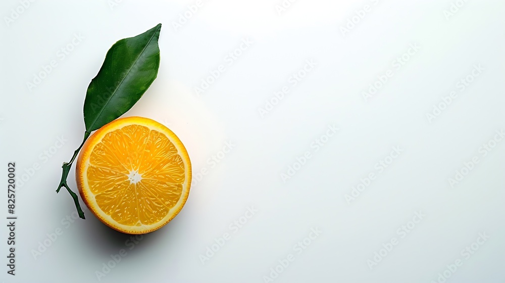 Poster orange with leaf on a white background : generative ai