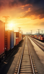 Obraz premium generated illustration of background container Freight Train in Station, Cargo railway transportation industry