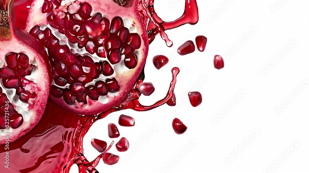 Poster pomegranate juice dripping isolated on white background : generative ai