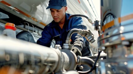 As the tank is filled the driver doublechecks the level and ensures no oil is wasted efficiently providing for multiple homes in one trip.
